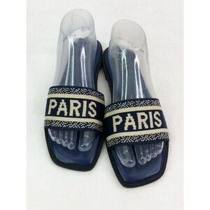 Nicole Miller New York Paris Blue Slides Sandal Slip On Women's Sz 8 Y2K 2000s